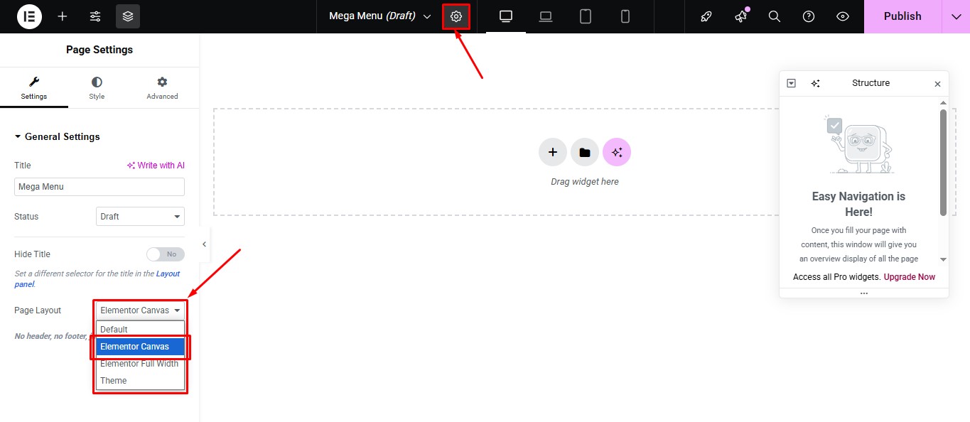 Page Settings Full Width