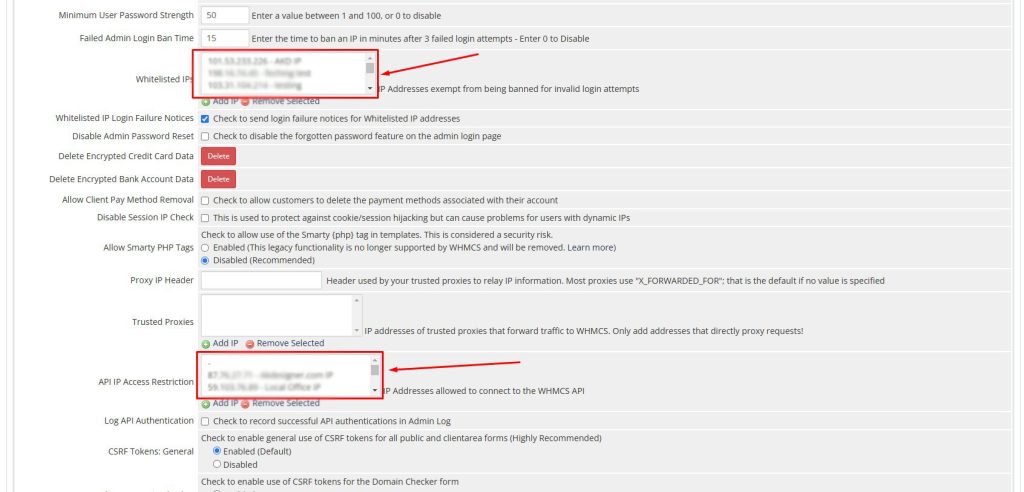 Add IP Address in WHMCS Security