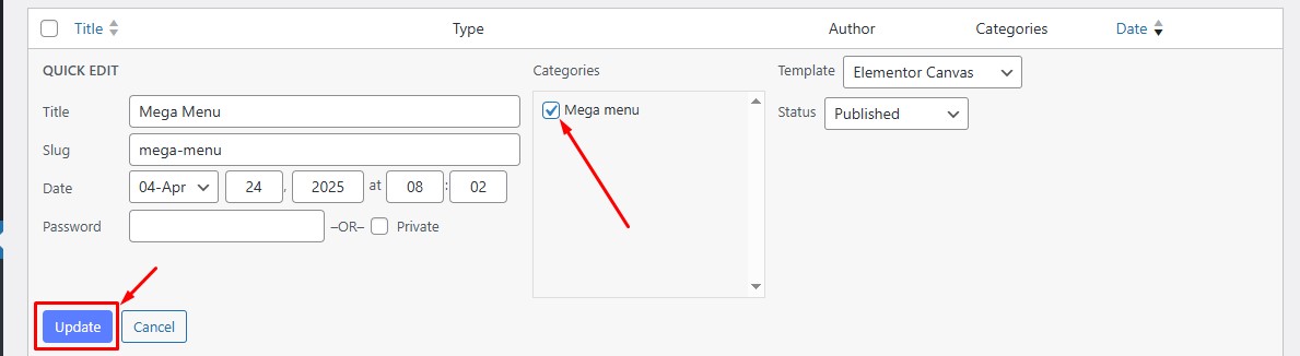 Assign Category to Template