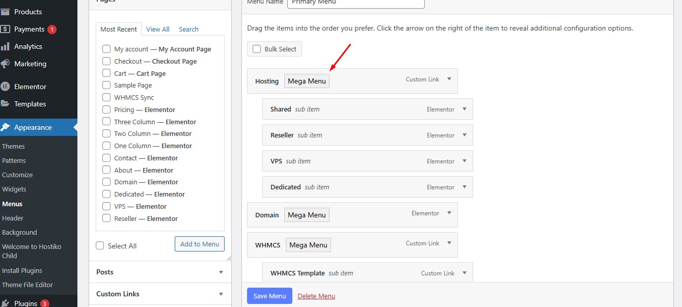 Enable Mega Menu Button