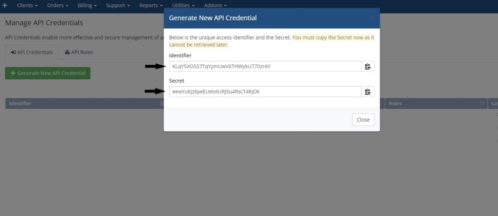 Copy API Identifier and Secret