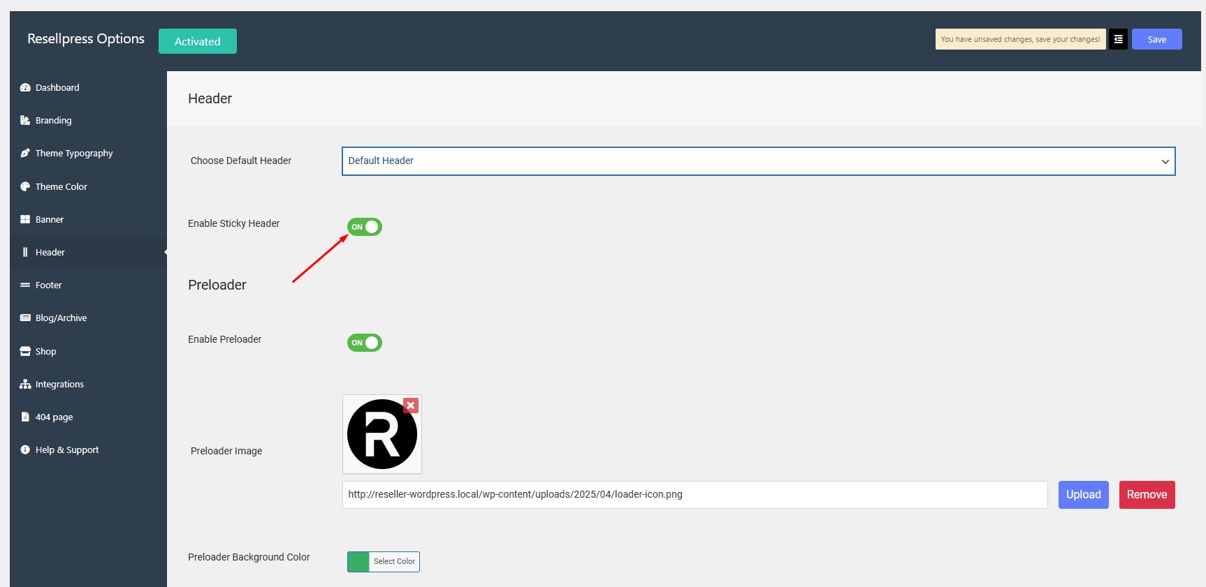 Sticky header option