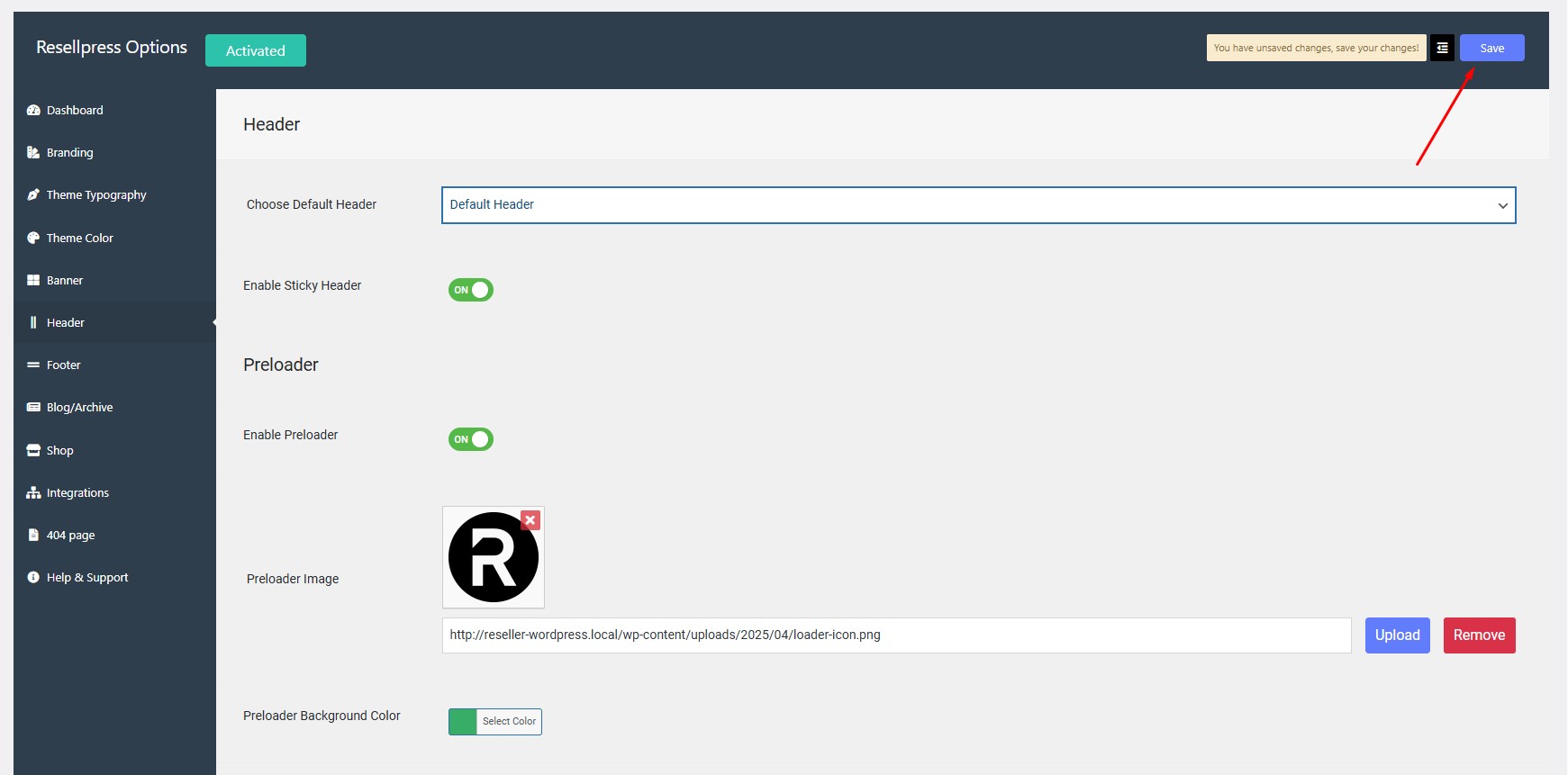 Save settings screenshot