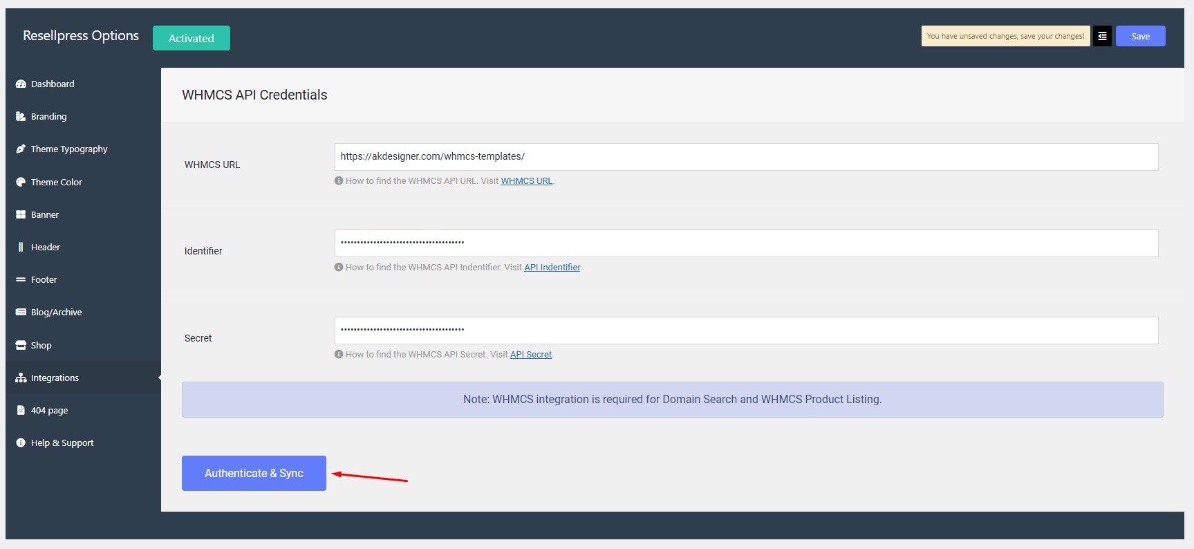 Authenticate and Sync