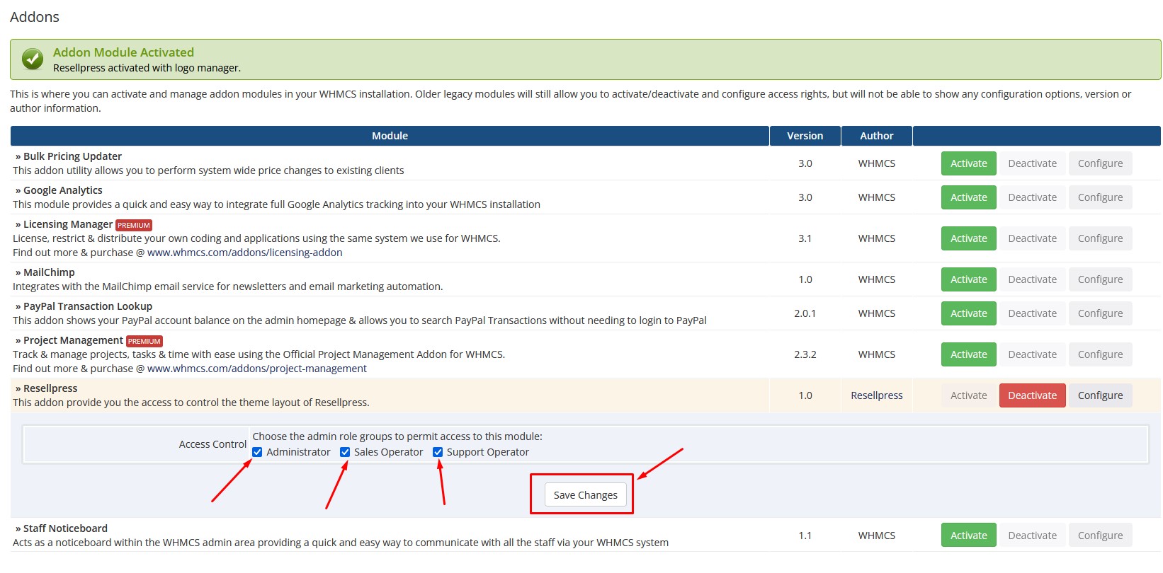 Module Access Settings